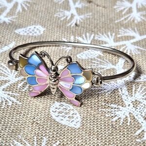 Vintage 925 Sterling Silver Multi-Colored Butterfly Bangle Bracelet
